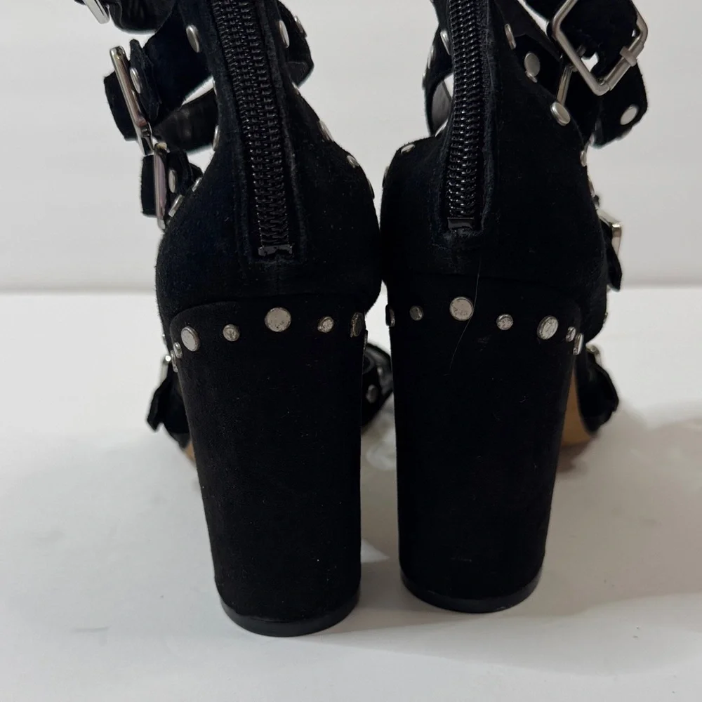 Sam Edelman York Black Suede Studded Heeled Sandal 7.5